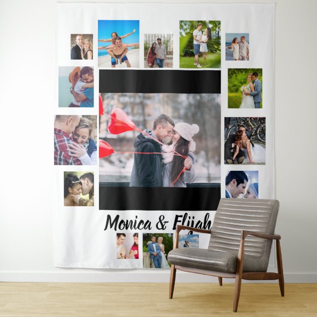 Custom Wedding Anniversary 15 Photo Collage Tapestry (In Situ)