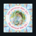Custom Wedding Anniversary Blue Photo Greeting Magnet<br><div class="desc">Custom Wedding Anniversary Star Blue Pinkish Red Peach Photo Greeting Ornament Photo Greeting Magnet Decoration Gifts. Decorate your kitchen or home office for an anniversary with this pretty pastel blue, pink red, warm peach and fresh turquoise geometric art star pattern magnet. Give your home interior a maximalist, cheerful, cool colour...</div>