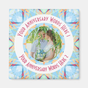 Custom Wedding Anniversary Blue Photo Greeting Magnet