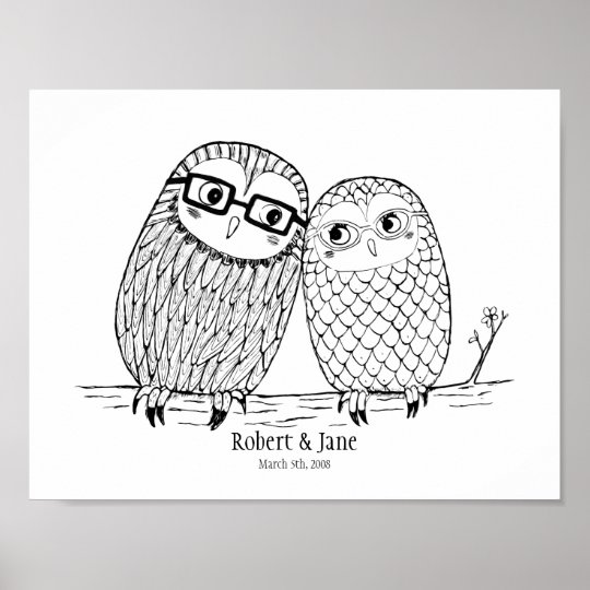 Custom Wedding Anniversary Gift Owl Couple Poster