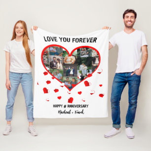 Custom Wedding Anniversary Heart Photo Collage Fleece Blanket