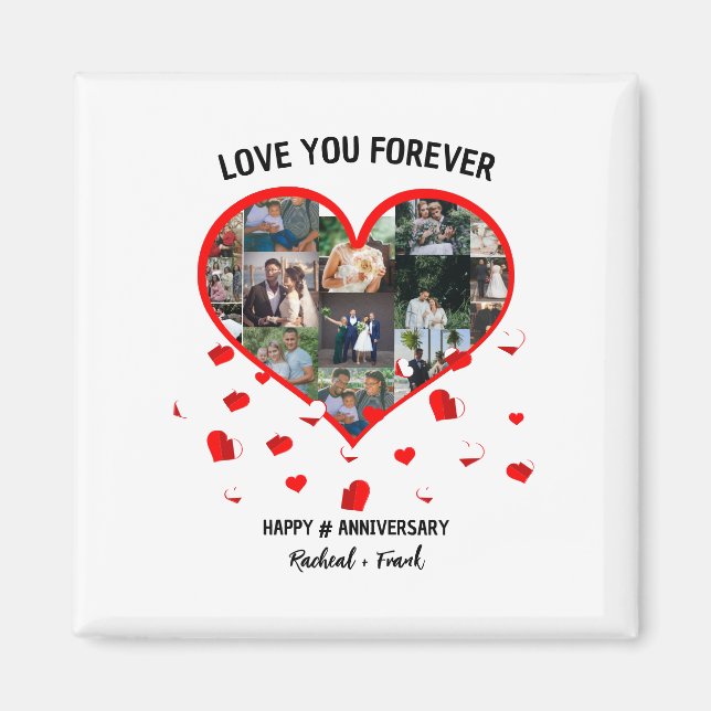 Custom Wedding Anniversary Heart Photo Collage Magnet (Front)