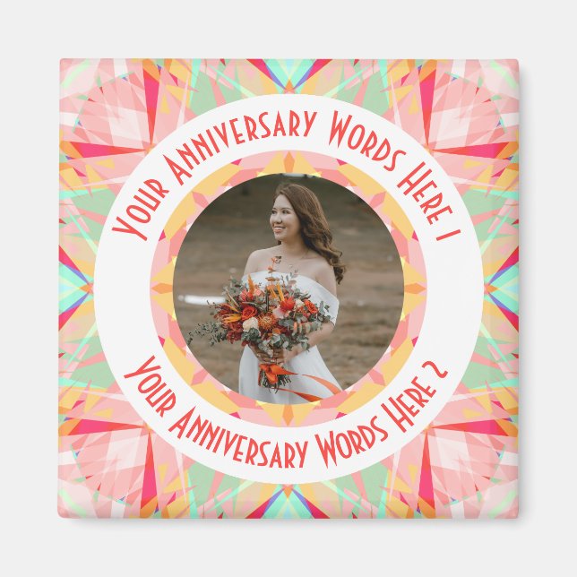 Custom Wedding Anniversary Red Pink Photo Greeting Magnet (Front)