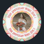 Custom Wedding Anniversary Red Pink Photo Greeting Magnet<br><div class="desc">Custom Wedding Anniversary Star Red Pink Green Peach Orange Turquoise Photo Greeting Ornament Photo Greeting Magnet Decoration Gifts. Decorate your kitchen or home office for an anniversary with this pretty light green, pastel pink, bright orange, cheerful red, pretty peach, and fresh turquoise geometric art star pattern magnet. Give your home...</div>
