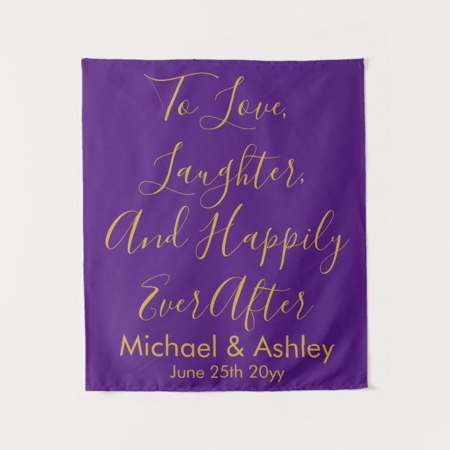 Custom Wedding Backdrop Purple Gold Prop Reception Tapestry (Front)