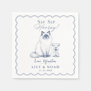 Custom Wedding blue cat lover gift Cocktail Sketch Napkin