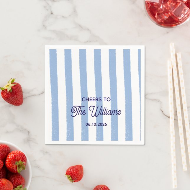 Custom Wedding Blue Stripe Napkin (Insitu)