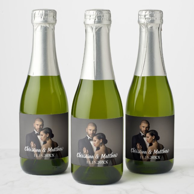 Custom Wedding Bride and Groom's Photo Sparkling Wine Label (Bottles)