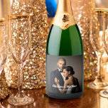 Custom Wedding Bride and Groom's Photo Sparkling Wine Label<br><div class="desc">Toast the bride and groom with sparkling wine that is personalized with a photo of the happy couple. This design has a text template to customize with the bride and groom's names and wedding date as well as a photo template for uploading your desired photo. Personalize as you desire to...</div>