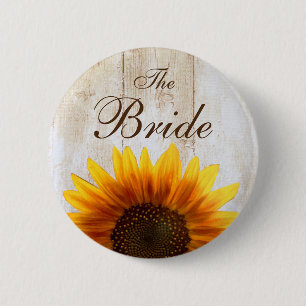 Custom Wedding Button Country Sunflower The Bride