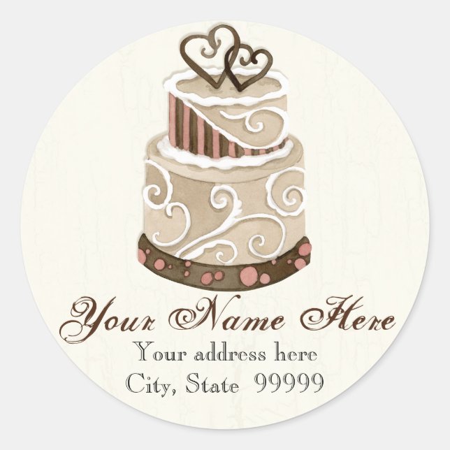 Custom Wedding Cake Modern Dot Stripe Swirls Classic Round Sticker (Front)