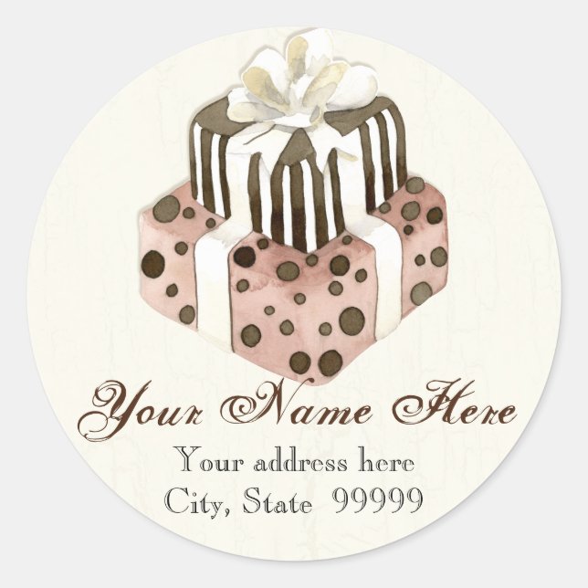 Custom Wedding Cake Modern Dot Stripe Swirls Classic Round Sticker (Front)