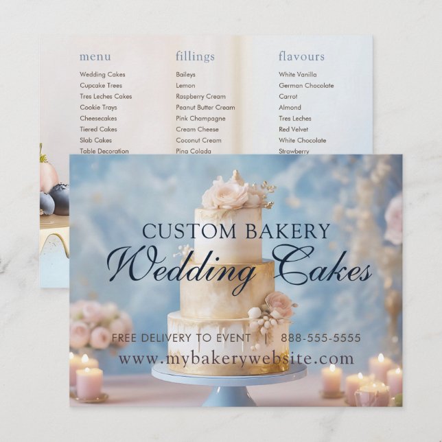 Custom Wedding Cakes | Bakery Flat Card (Front/Back)