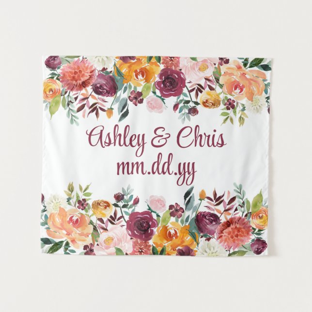 Custom Wedding Ceremony Floral Photo Booth Prop Tapestry (Front (Horizontal))