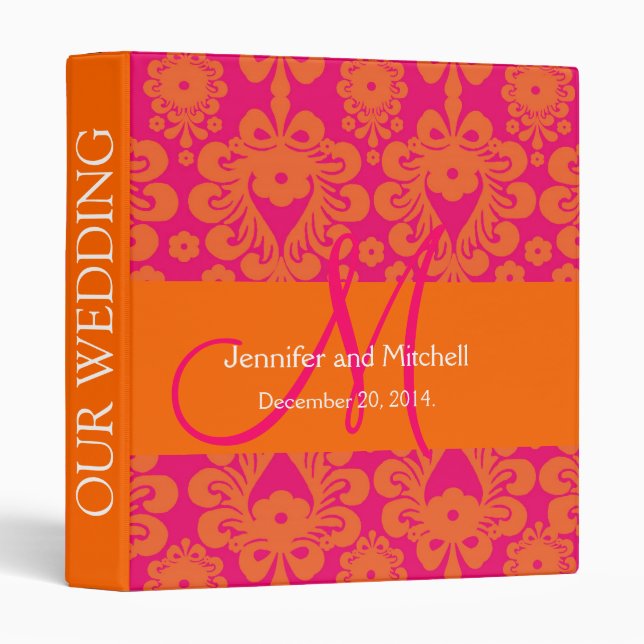 Custom Wedding Damask Pink Orange Planner Binders (Front/Spine)