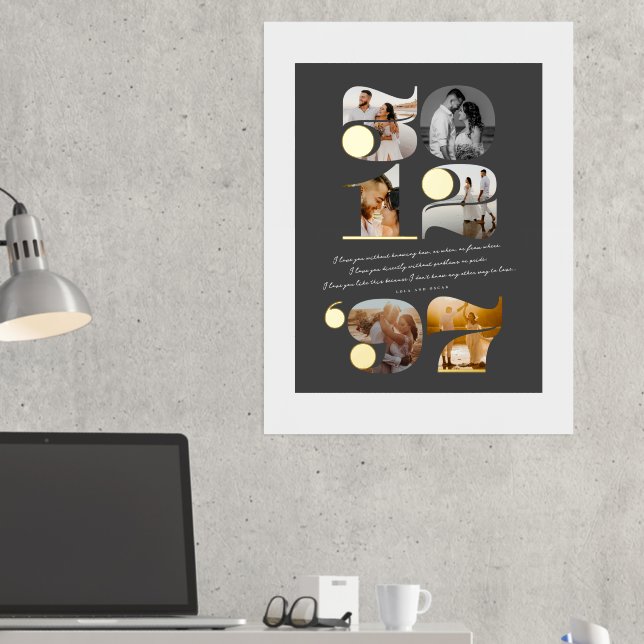 Custom Wedding Date And Love Quote Modern Stylish Foil Prints (In Situ (Desk 2))