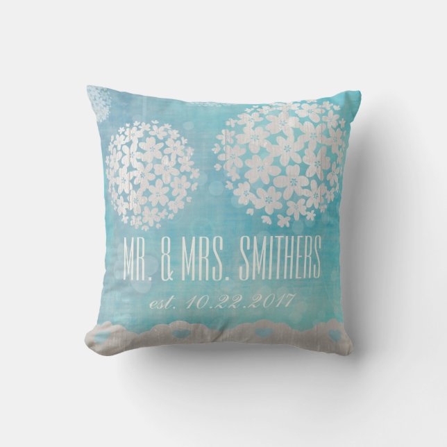 Custom Wedding Day Floral Throw Pillow (Front)