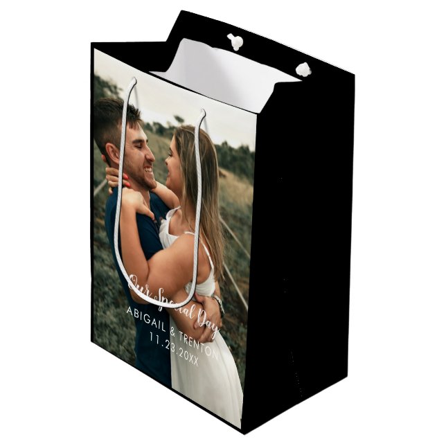 Custom Wedding Day Photo Medium Gift Bag (Front Angled)