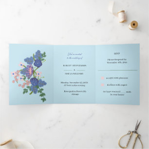 Custom Wedding Elegant Purple Flower Tri-Fold Invitation
