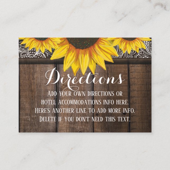 Custom Wedding Enclosure Card: Directions or Hotel Business Card (Front)