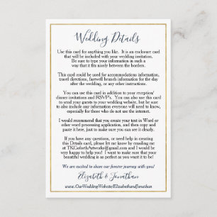 Custom Wedding Enclosure Elegant Navy Gold Card