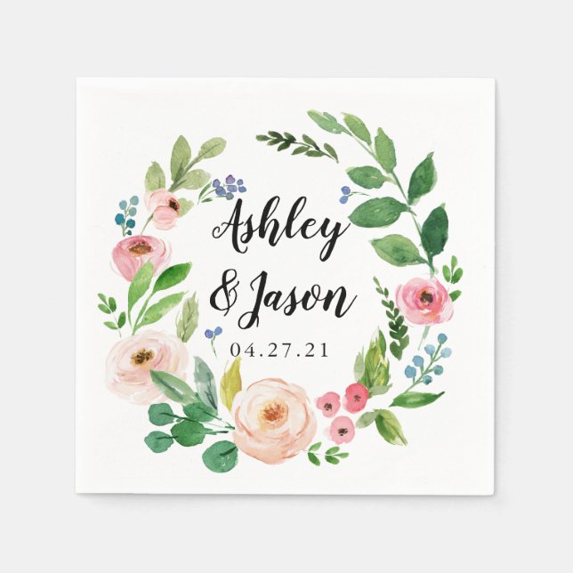 Custom Wedding Engagement Cocktail Napkins with Na (Front)
