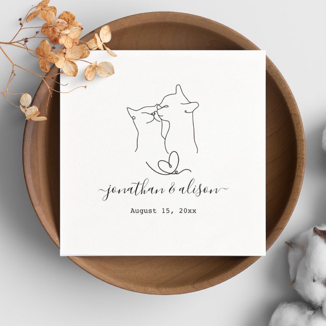 Custom Wedding Engagement Party Cute Cats Minimal Napkin (Creator Uploaded)