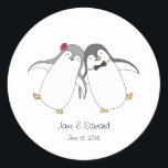 Custom Wedding Favor Sticker Cute Penguins Couple<br><div class="desc">Cute penguins couple's wedding stickers! Easy to customize - just type in your choice of names and date. From silly jokes to serious romantic statements, MiKa Art Zazzle shop has something for everyone. Canadiana, Japanese gifts, jewelry, cases for electronic devices, fun buttons, mug cups, ornaments, cards and posters….. Please take...</div>