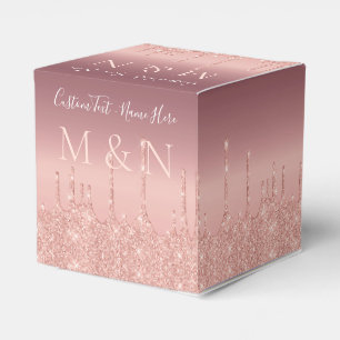 Custom Wedding Favour Box Rose Gold Blush Sparkle 
