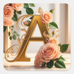 🌸 Custom Wedding Floral Monogram Letter A Gift 🎀 Square Sticker
