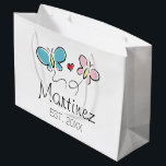 Custom wedding gift bag for bride groom newly weds<br><div class="desc">Custom wedding gift bag for bride groom newly weds.  Add your own party favours and goodies. Small,  medium and big sizes. Customizable stringed bags with date of marriage. Elegant typography template with romantic heart and butterflies. Create beautiful bags for just married couple,  guests,  bridesmaids,  groom,  groomsmen,  family etc.</div>