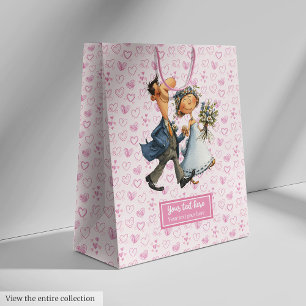 Custom Wedding Gift Bag Quirky Cartoon Newlyweds