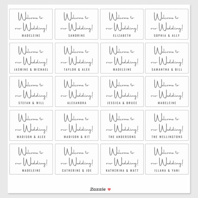 Custom Wedding Guest Names Black White Welcome (Sheet)