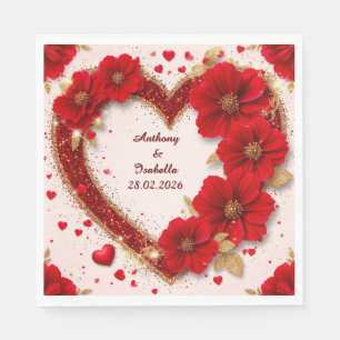 ❤️ Custom Wedding Heart Floral Glitter Name  💍 Napkin