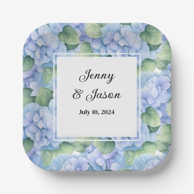 Custom Wedding Hydrangea Paper Plates (Front)
