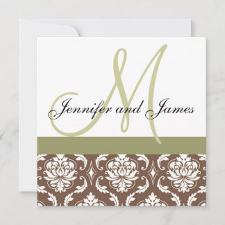Custom Wedding Invitation Monogram Brown Damask