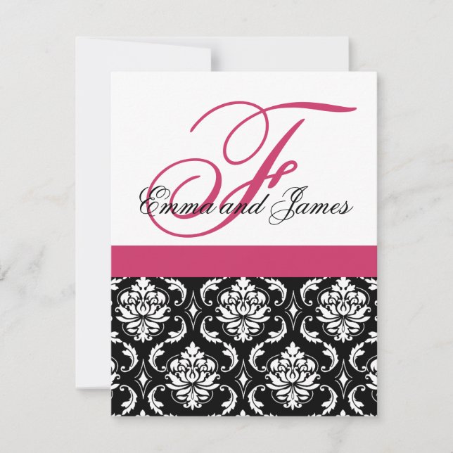 Custom Wedding Invitation Monogram  Fushia #2 (Front)