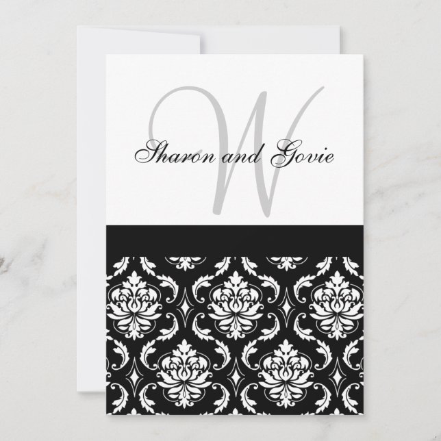 Custom Wedding Invitation Monogram Names Damask (Front)