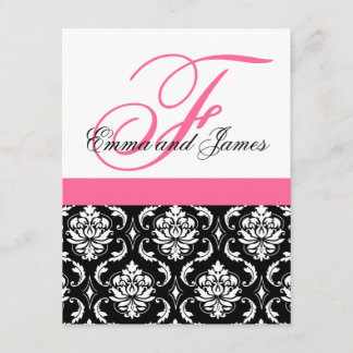Custom Wedding Invitation Monogram Pink Damask