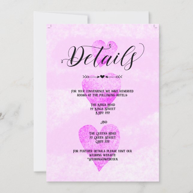 Custom Wedding invite details traditional hearts (Front)