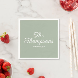 Custom Wedding Last Name Sage Green Cocktail Napkin