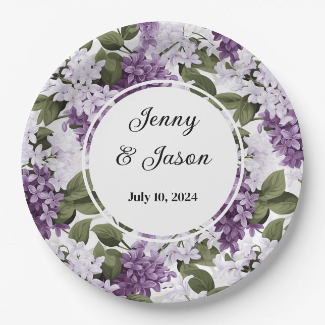 Custom Wedding Lilacs Paper Plates (Front)