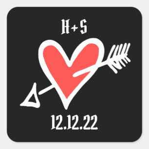 Custom Wedding Love Heart Black and Red Stickers