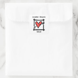 Custom Wedding Love Heart Black & Red Square Sticker