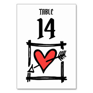 Custom Wedding Love Heart Black & Red Table Number