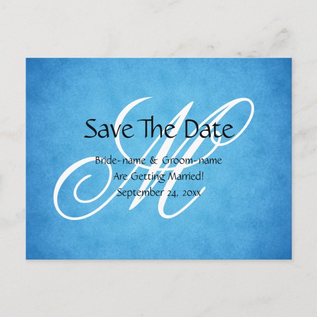 Custom Wedding Monogram Blue Vintage Style Announcement Postcard (Front)