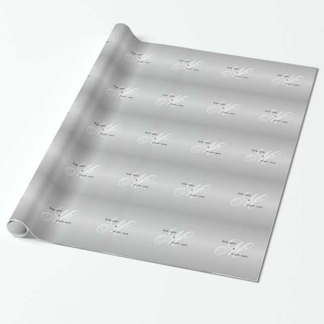 Custom Wedding Monogram Grey Black and White Wrapping Paper (Unrolled)