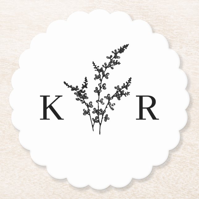 Custom Wedding Monogram Name Etched Flower Paper Coaster (Front)