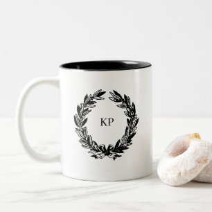 Custom Wedding Monogram Name Wreath Two-Tone Coffee Mug