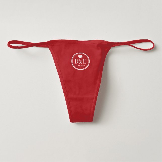 Custom wedding monogram red thong for bride to be underwear (Front)